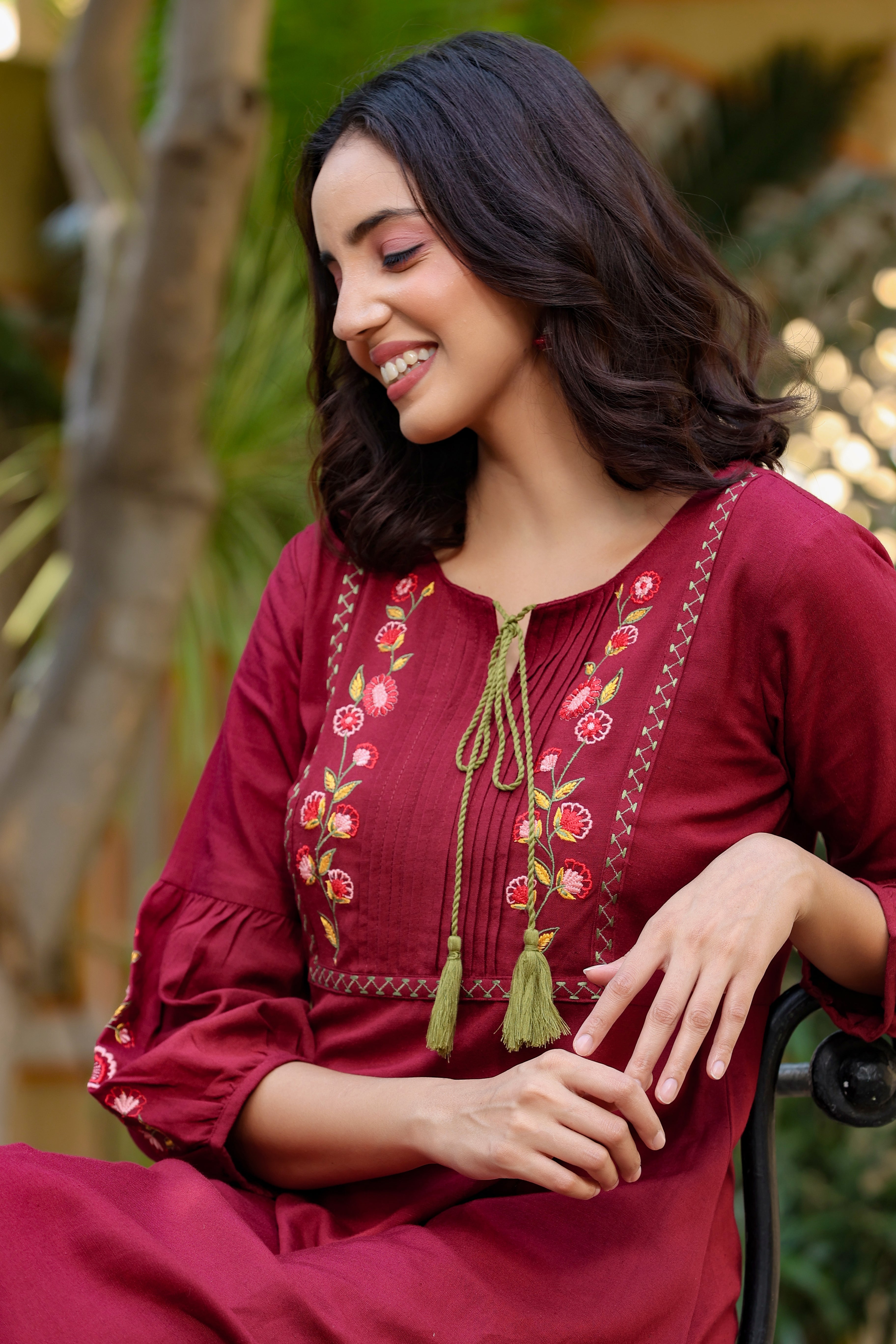 Women Maroon Embroidered Dress