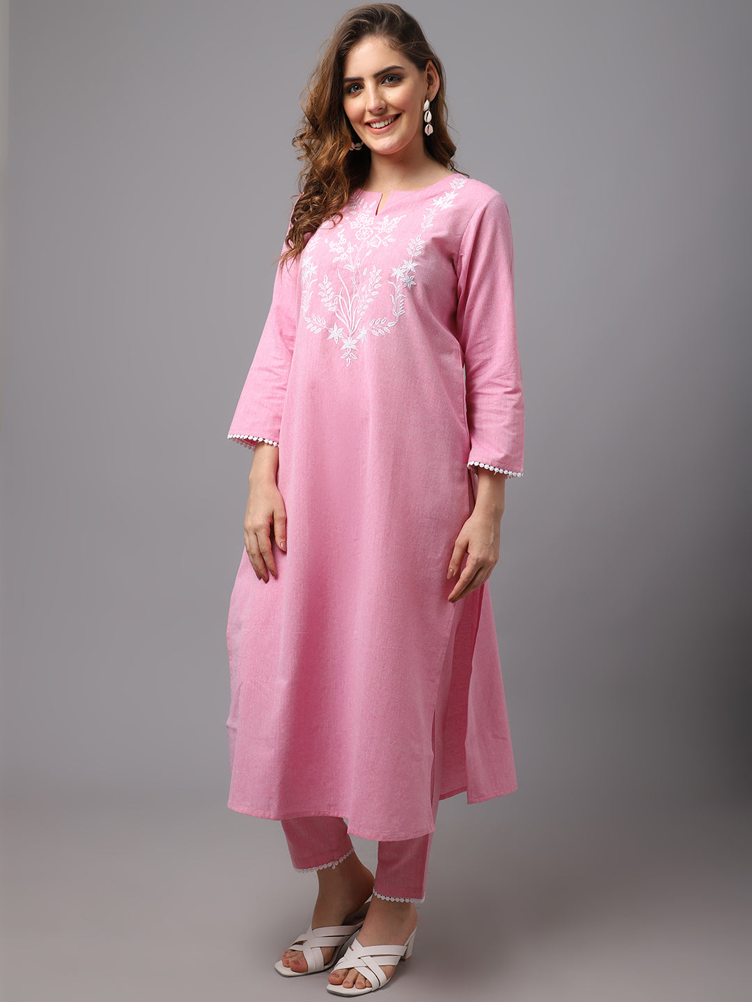 Pastle pink embroidered kurta set