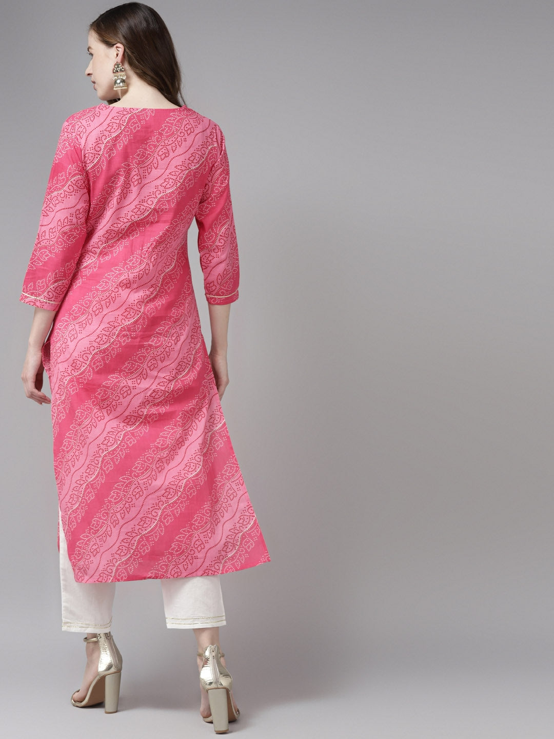 Women Pink & Offwhite Bhandhej Printed Kurta Set