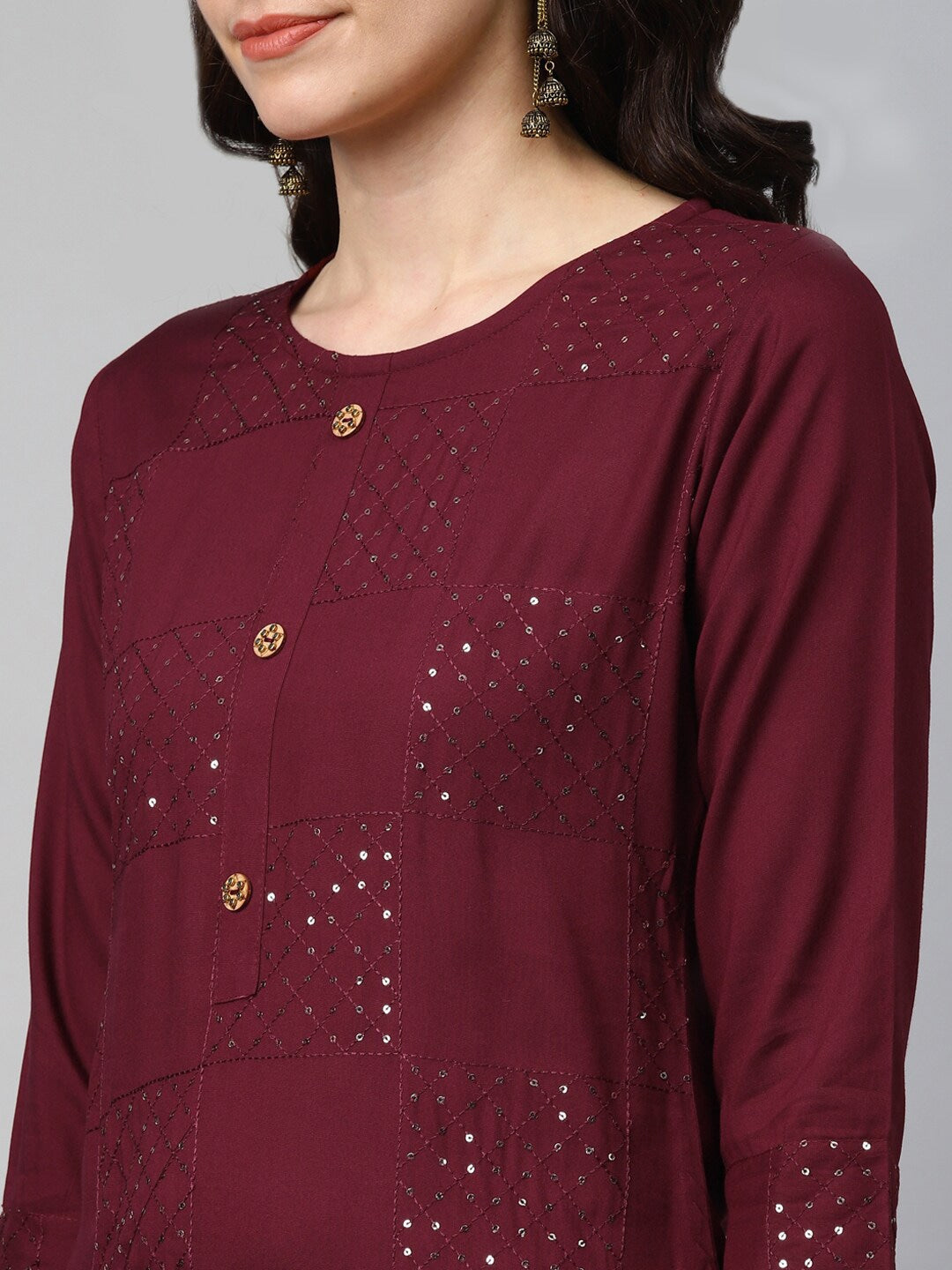 Women Maroon Straight Kurta Set