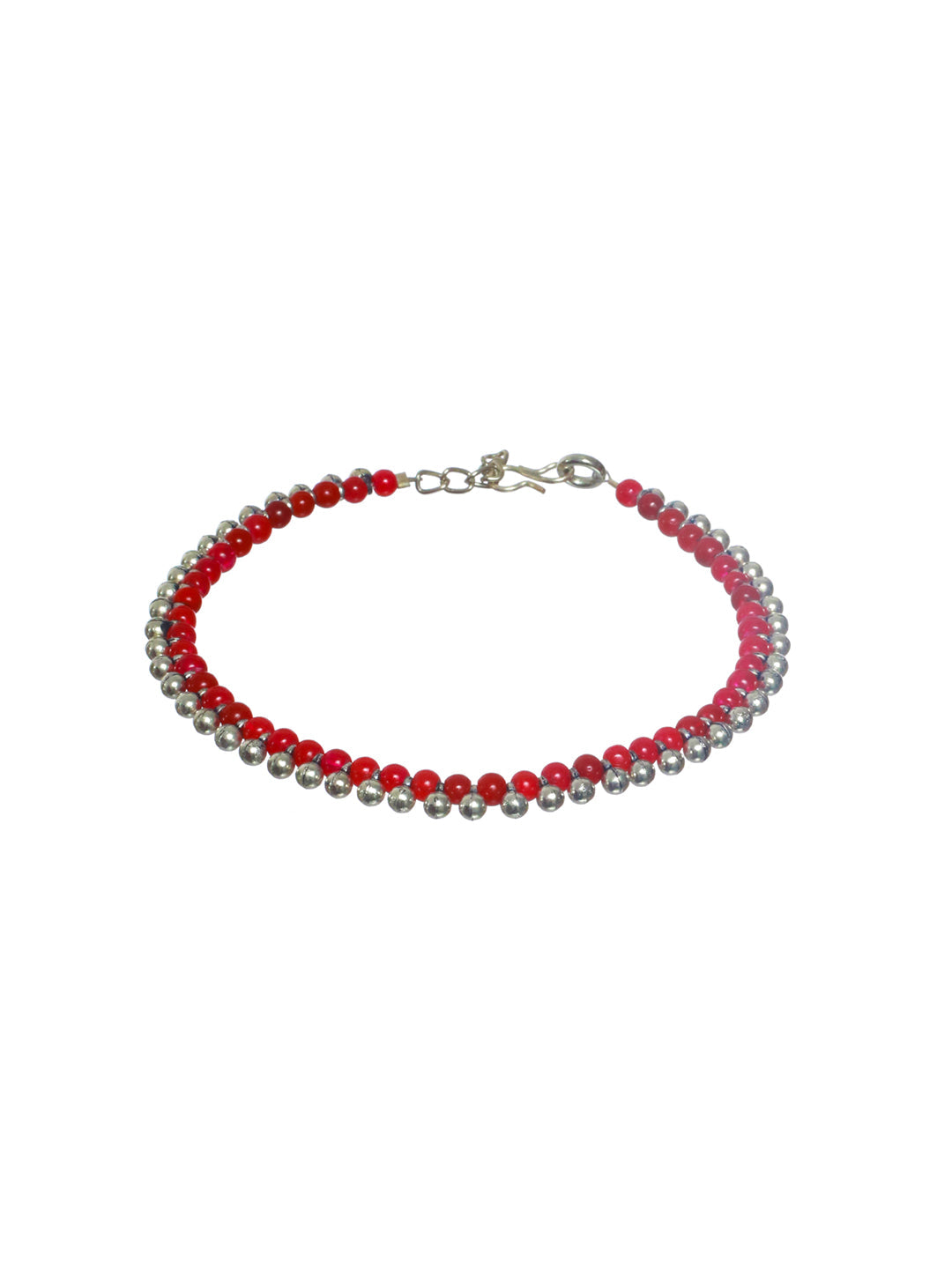 Red Beaded Silver Plated Anklet Set - NOZ2TOZ