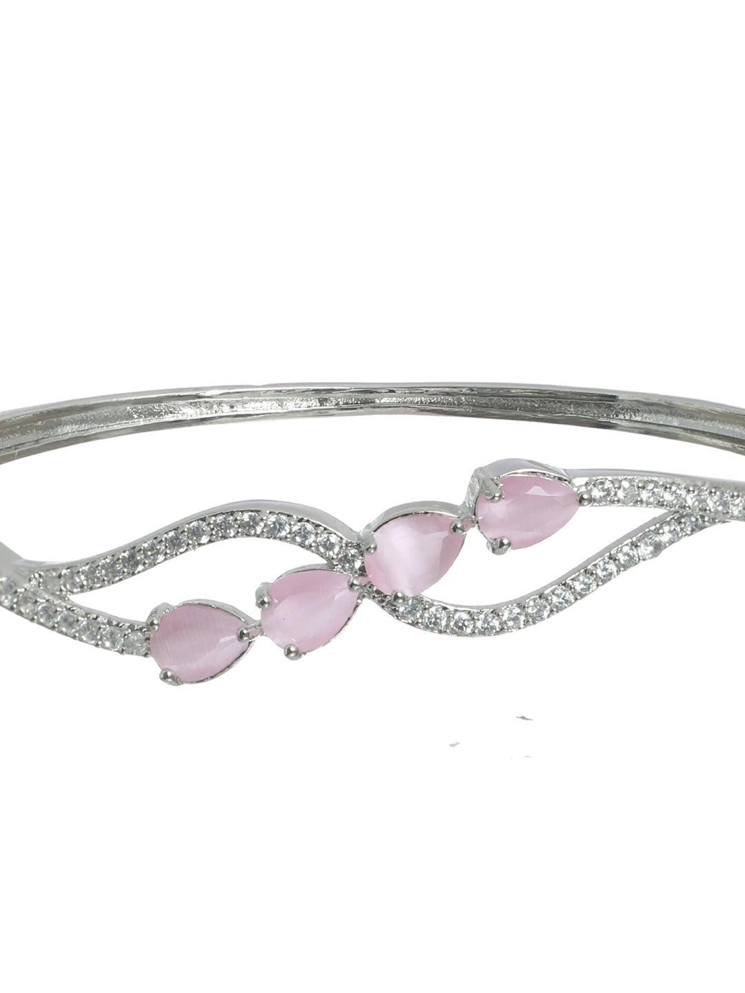Pink Leaf American Diamond Silver Plated Bracelet - NOZ2TOZ