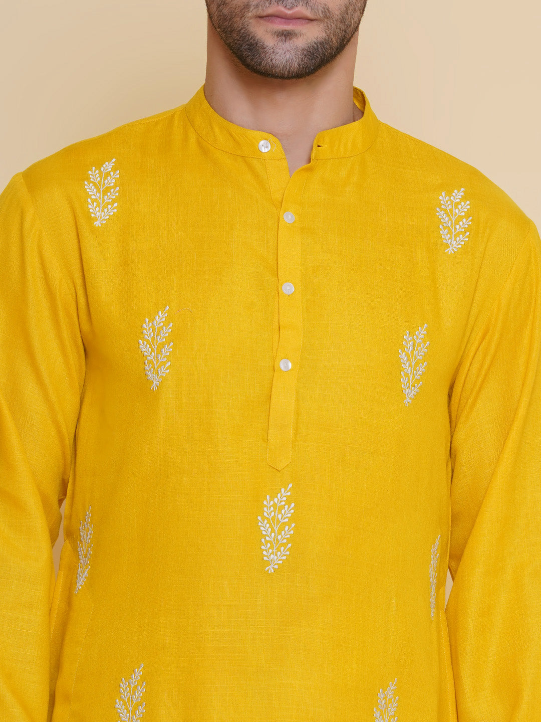 Men Yellow Embroidered ethnic motifs Festive Kurta Pyjamas