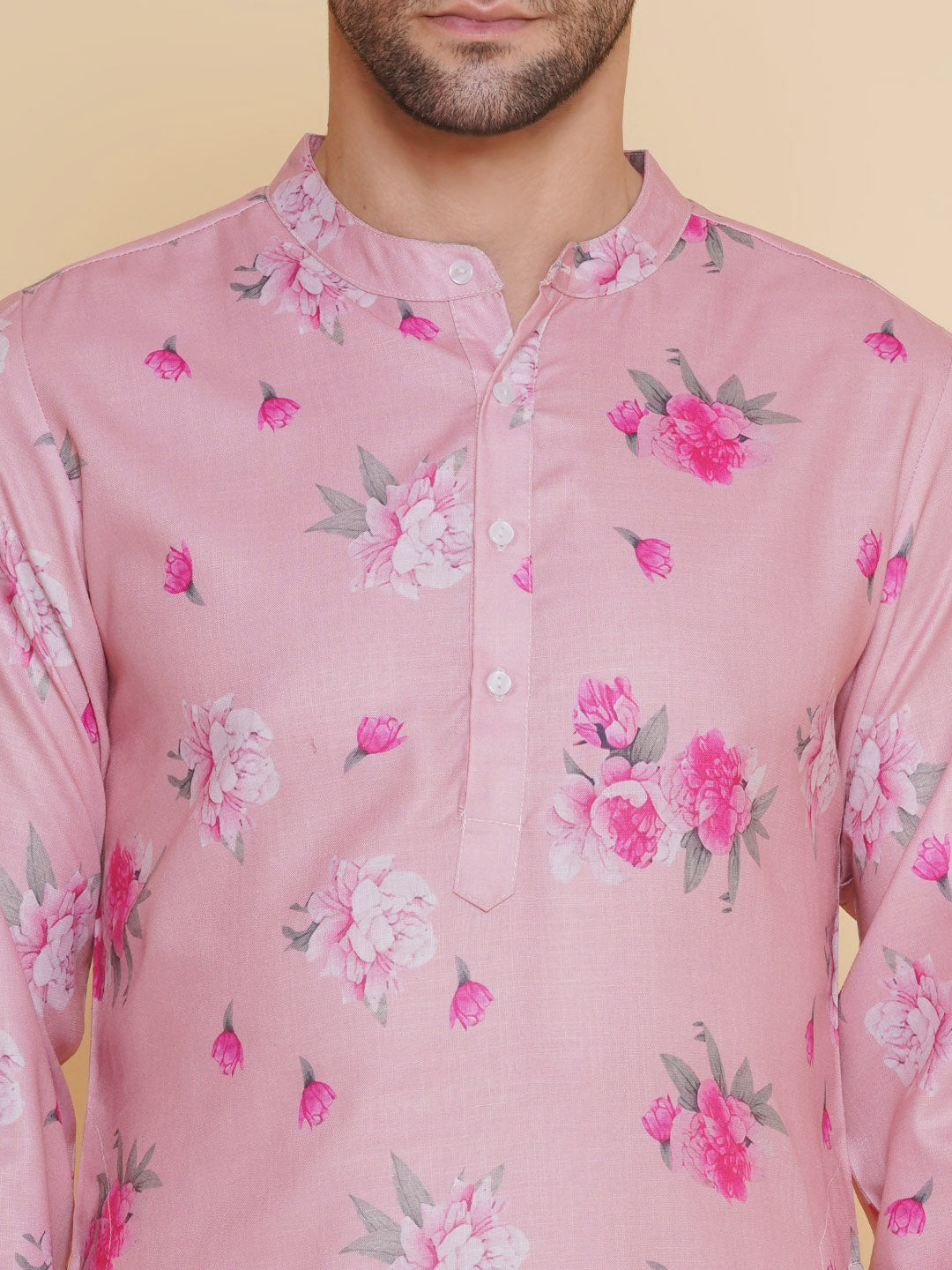 Men Light Pink Floral Printed Festive Kurta Pyjamas