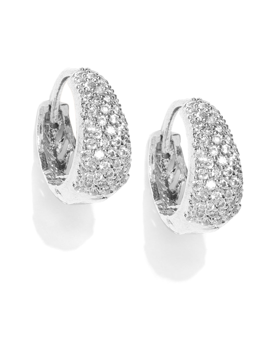Silver Plated American Diamond Studded Hoop Shaped Bali Earrings - NOZ2TOZ
