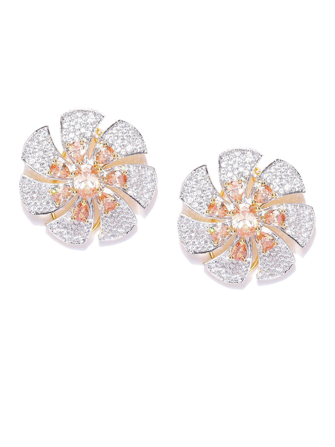 Sparkling Floral Shaped Two Tone American Diamond Stud Earring For Women And Girls - NOZ2TOZ
