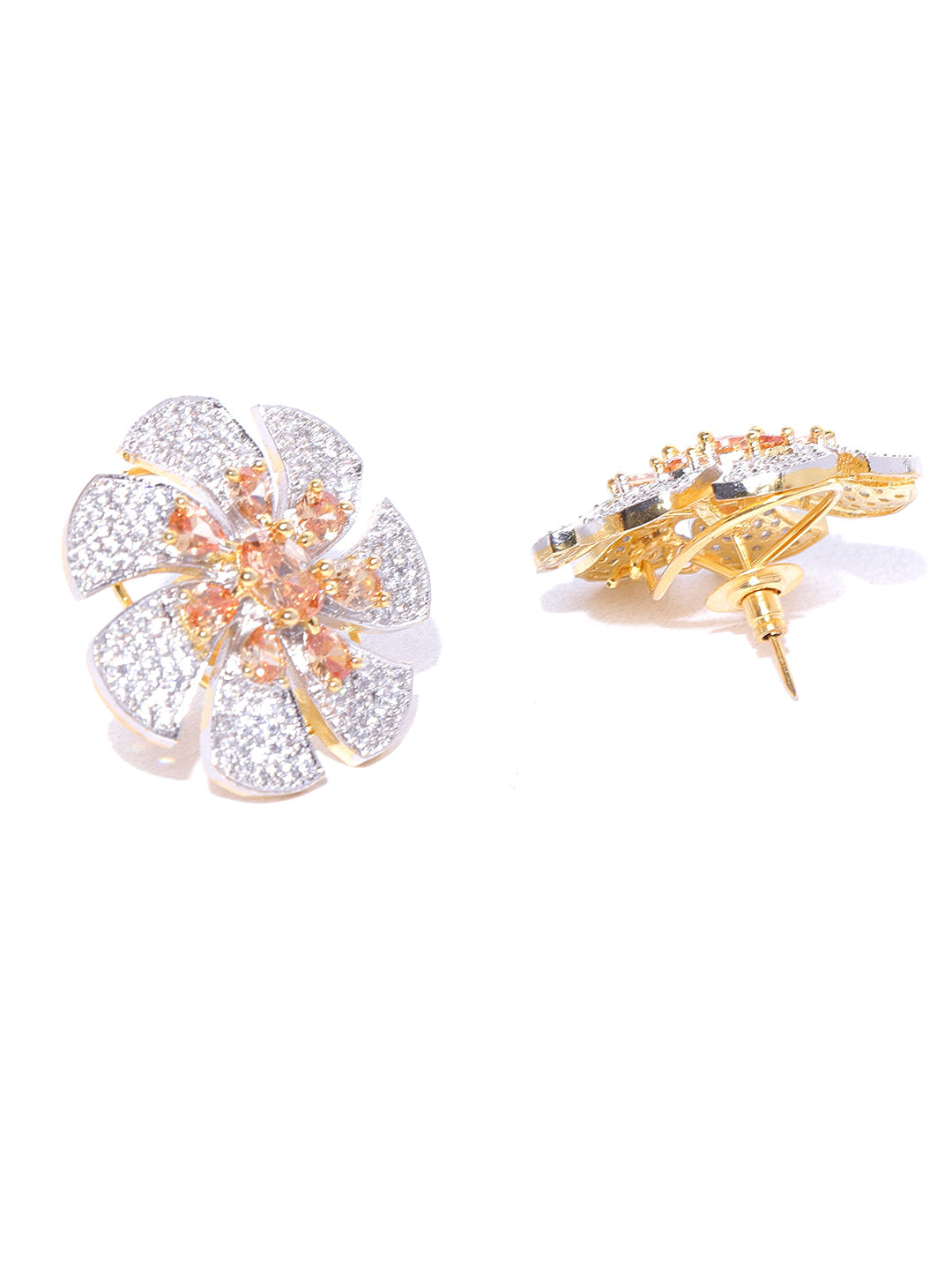 Sparkling Floral Shaped Two Tone American Diamond Stud Earring For Women And Girls - NOZ2TOZ