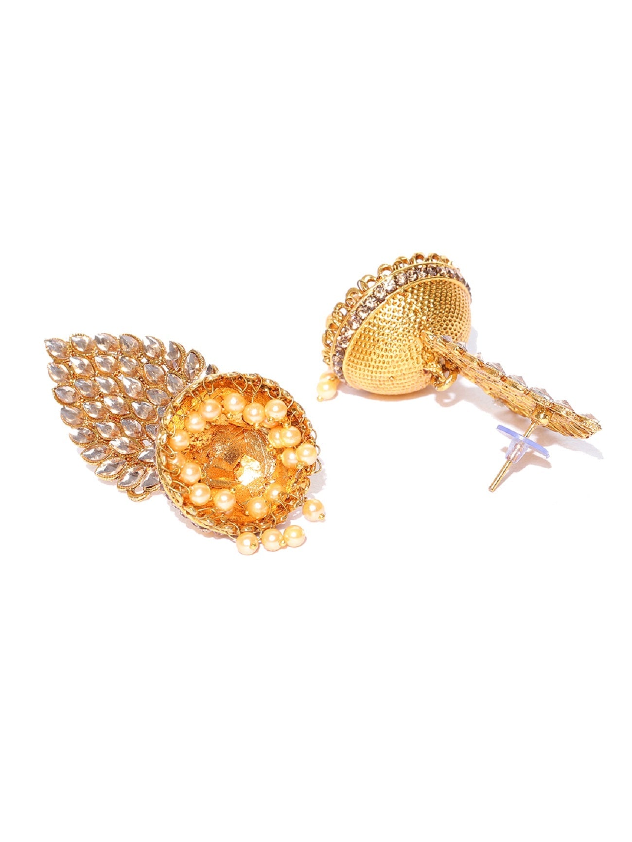 Leaf Design Gold Plated Stud Jhumka Earrings For Women And Girls - NOZ2TOZ
