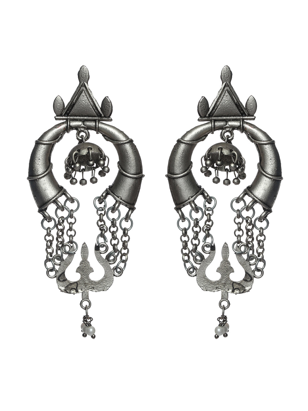 Trendy Oxidised Silver Trishul Drop Earrings - NOZ2TOZ