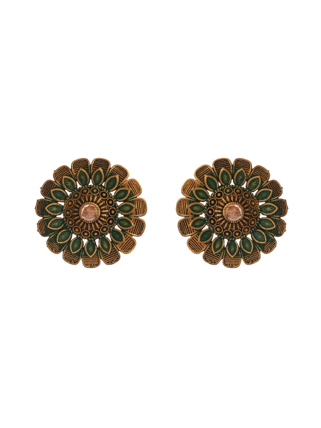 Floral Red Green Gold Plated Earring Set - NOZ2TOZ