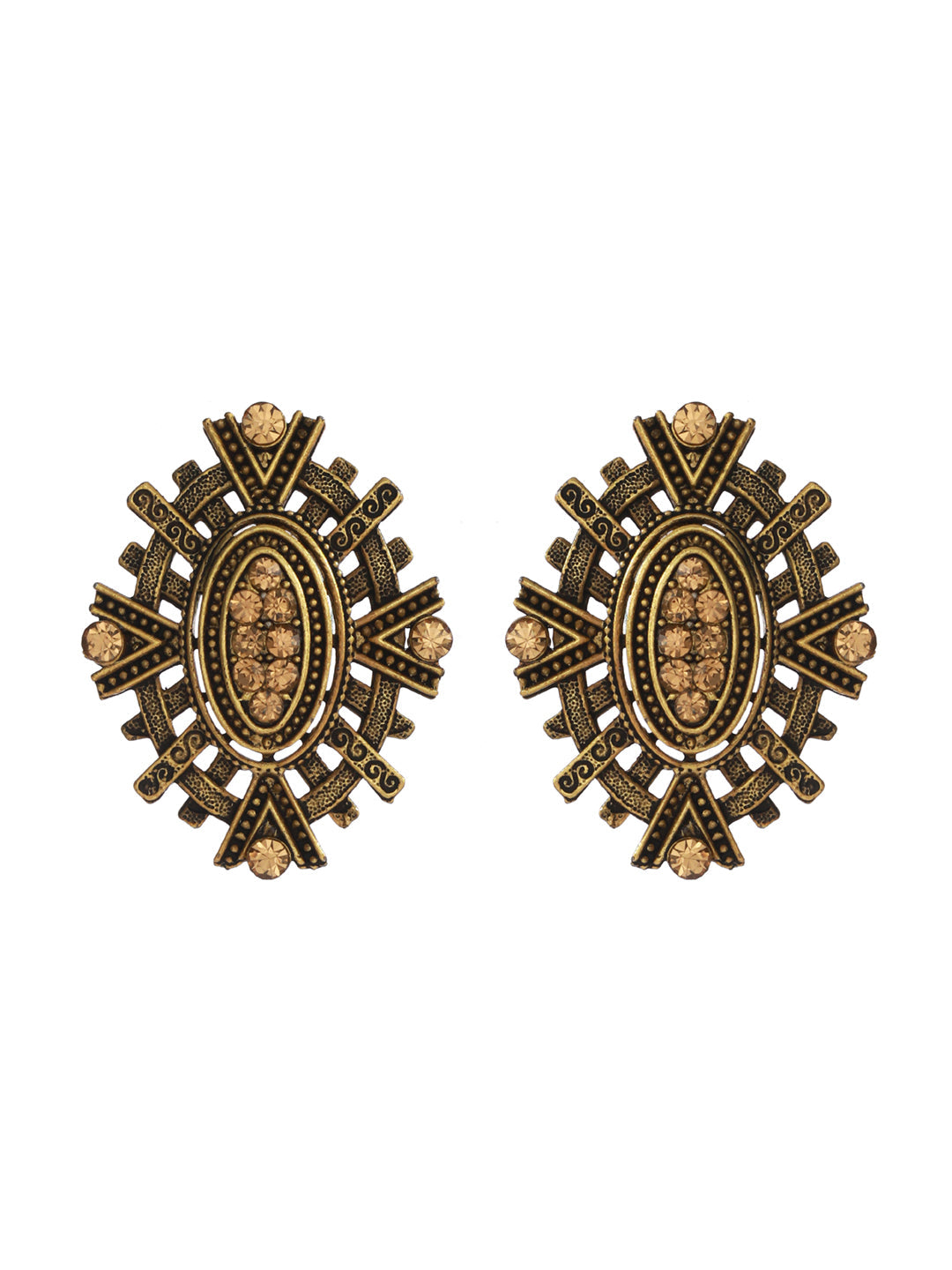 Studded Floral Gold and Silver Plated Earring Set - NOZ2TOZ