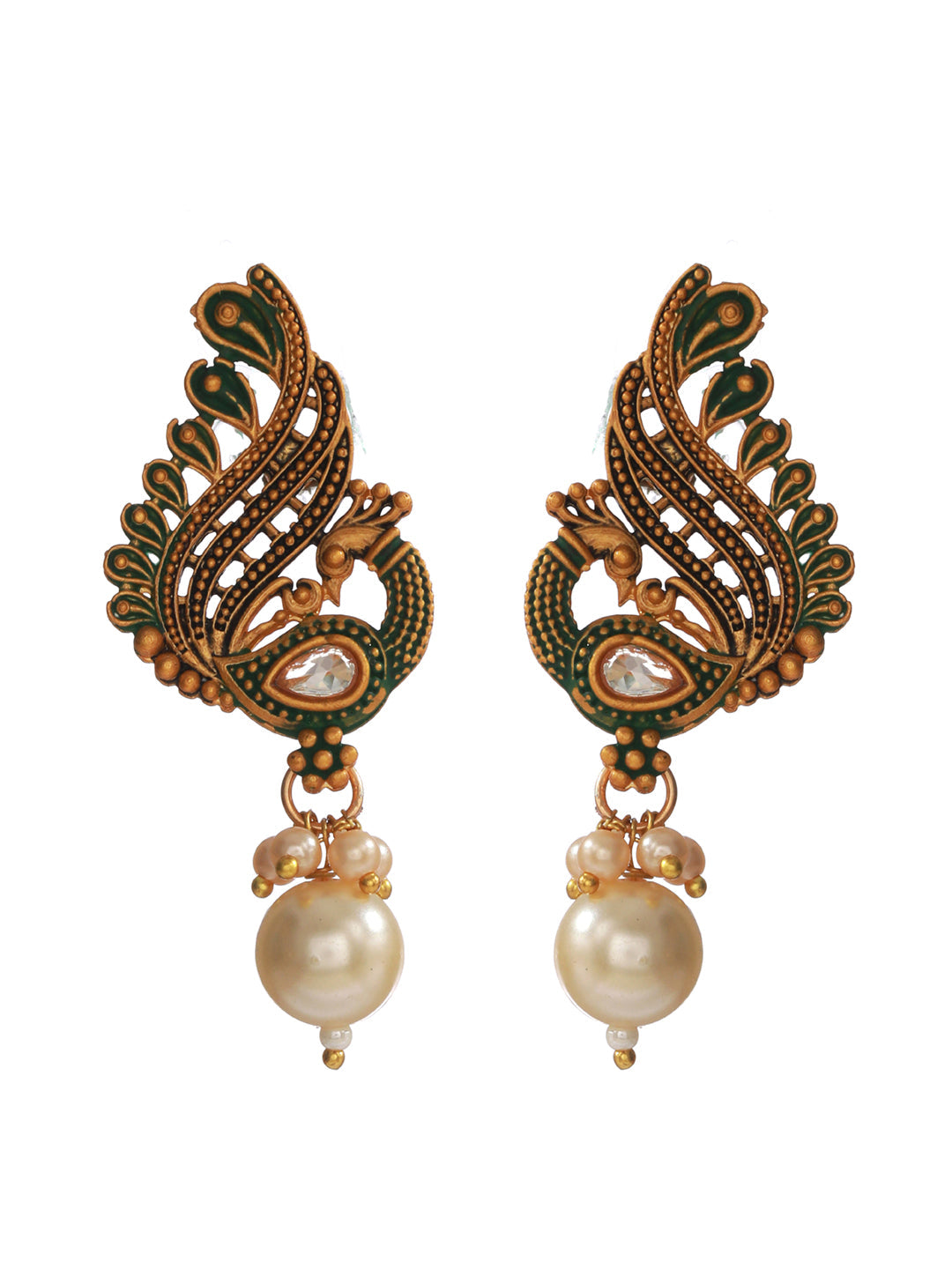 Peacock Flower Gold Plated Drop Stud Earring Set - NOZ2TOZ