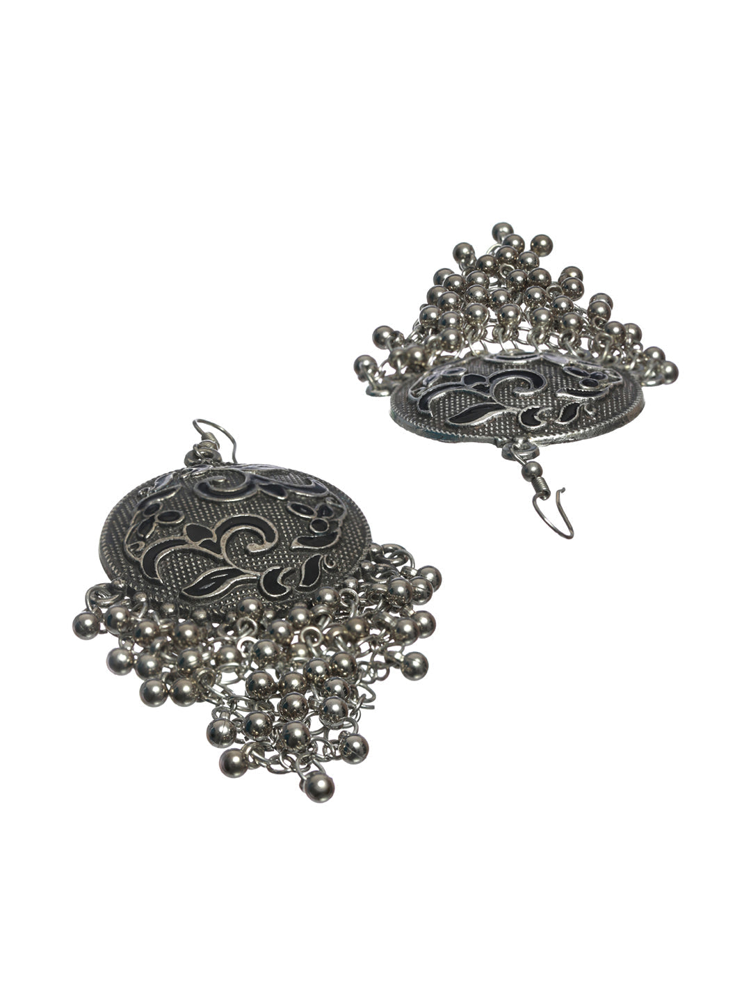 Floral Oxidised Silver Chunky Drop Earrings - NOZ2TOZ