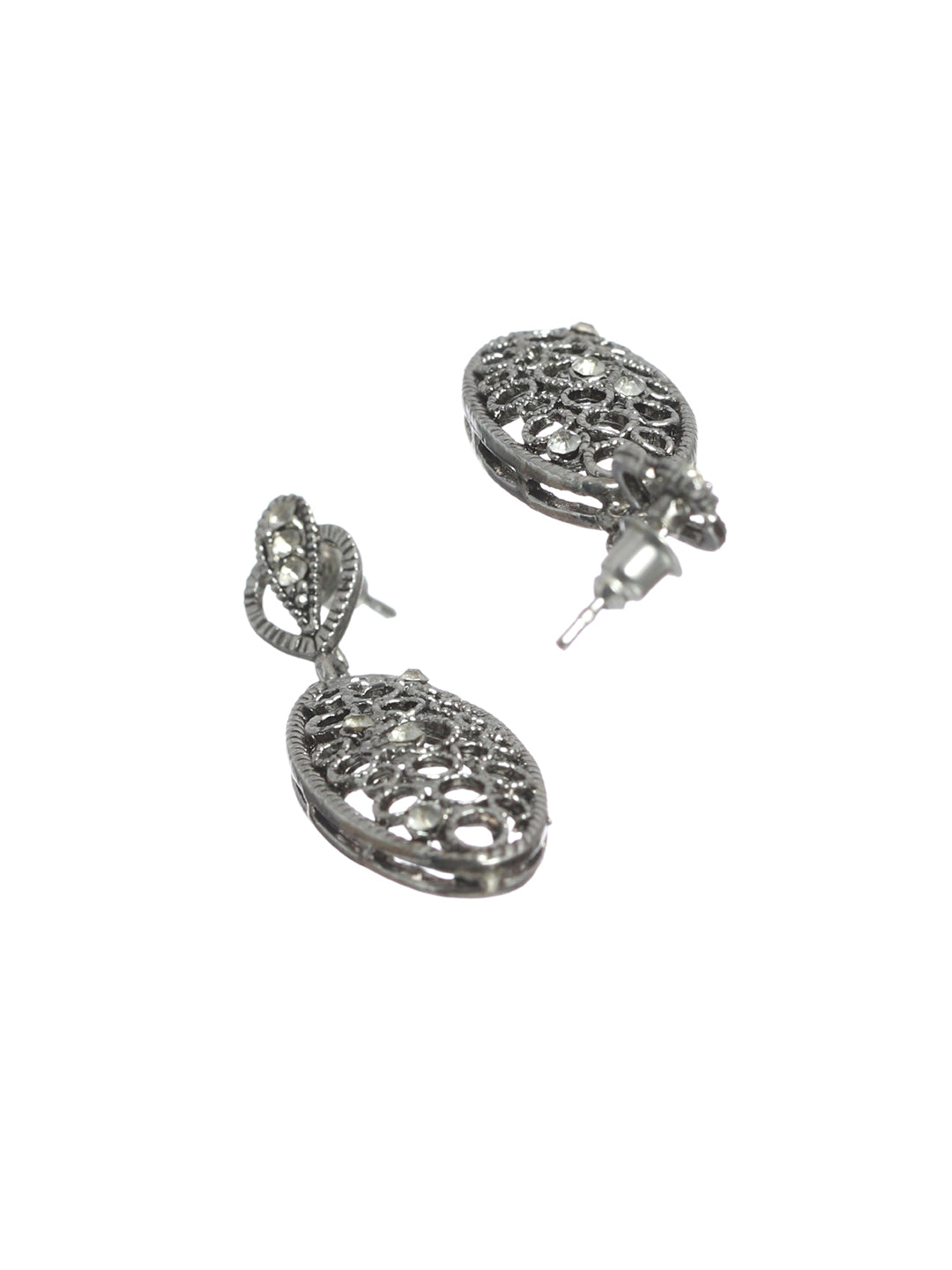 Studded Embossed Oxidised Silver Earring Set - NOZ2TOZ