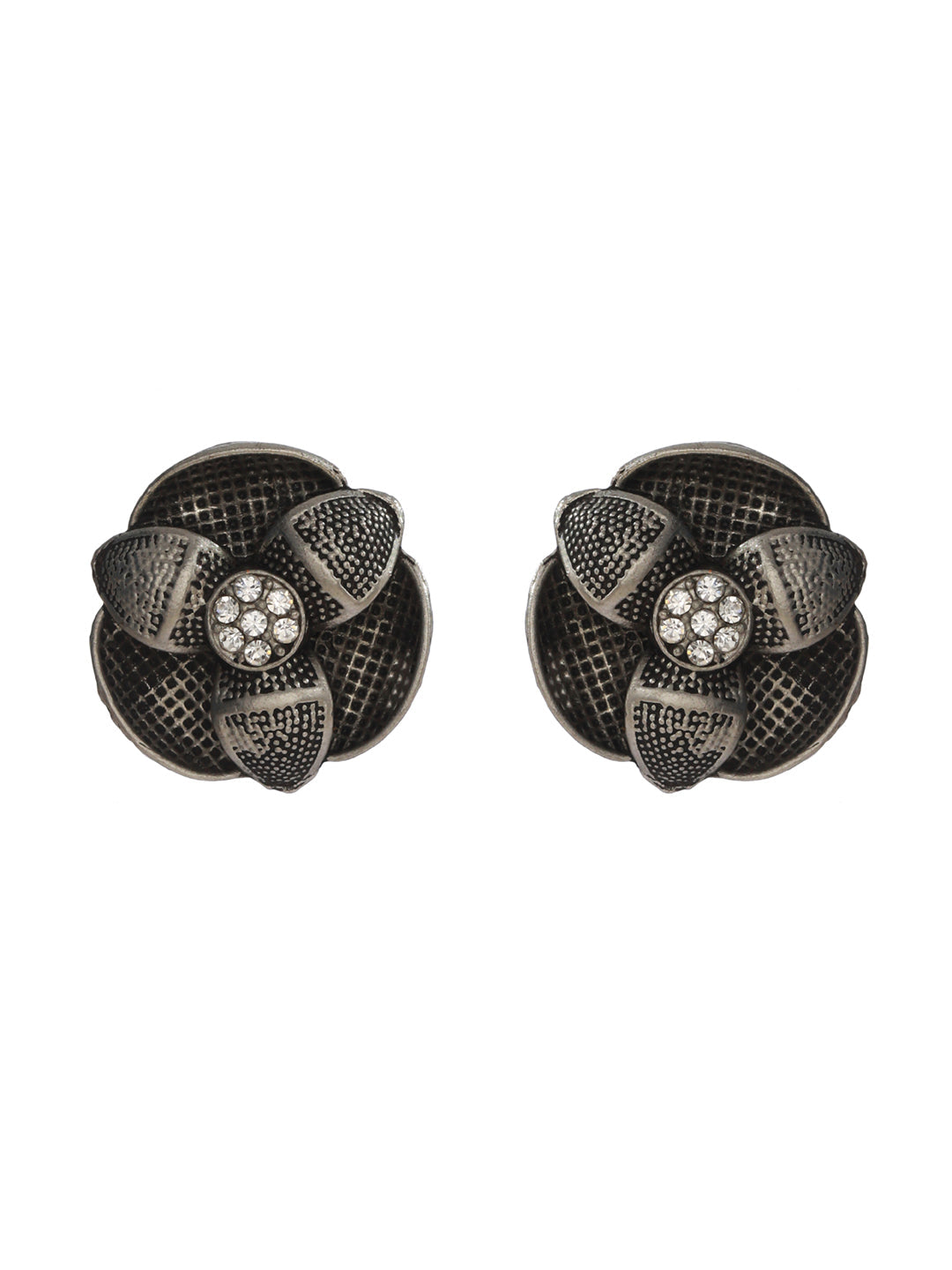 Floral Oxidised Silver Stud Earrings - NOZ2TOZ