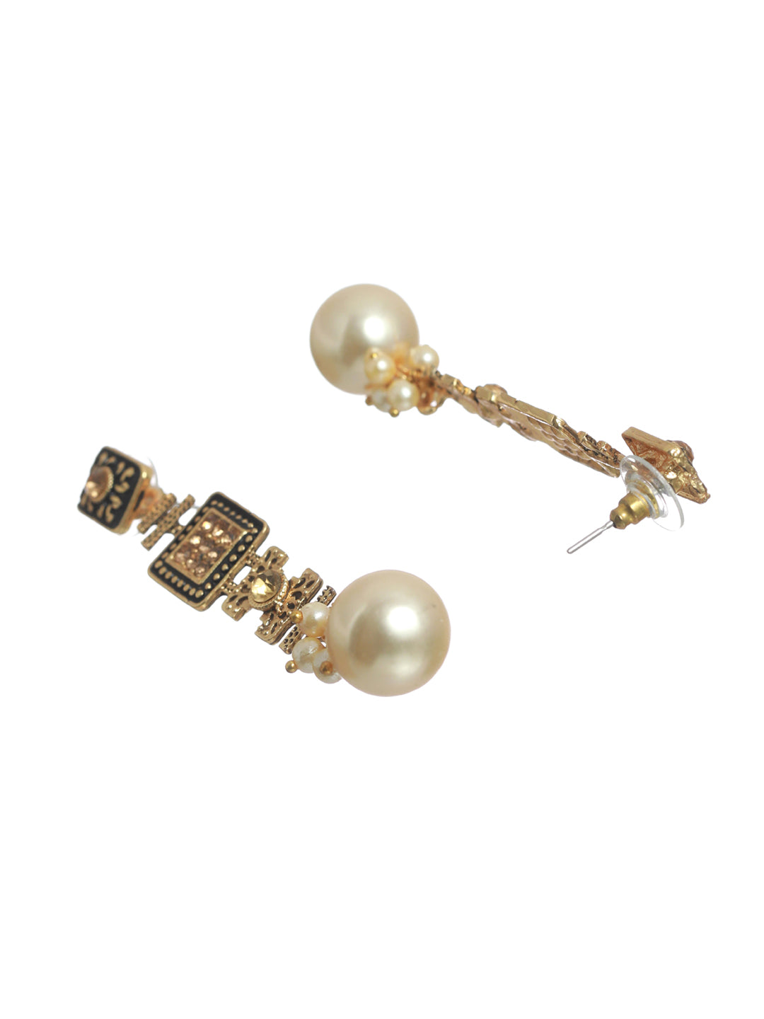 Long Floral Pearl Drop Gold Plated Earrings - NOZ2TOZ