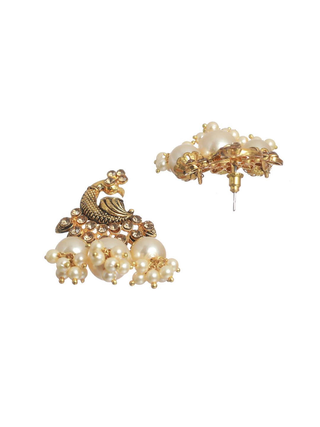Peacock Studded Gold Plated Pearl Drop Earrings - NOZ2TOZ