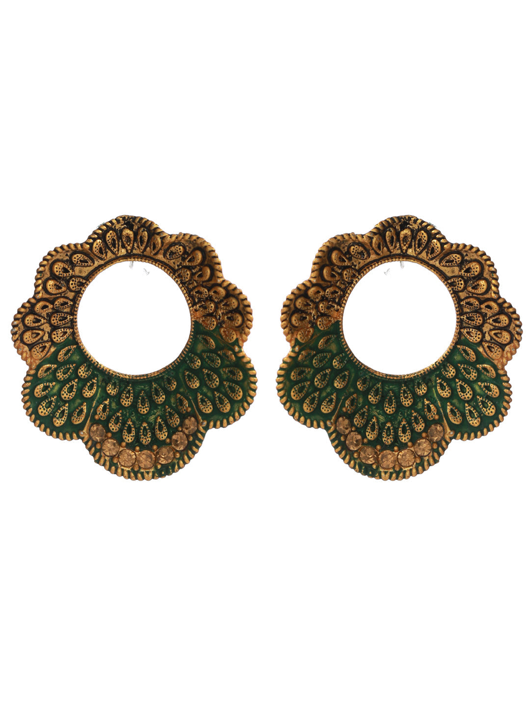 Green Floral Studded Gold Plated Earrings - NOZ2TOZ