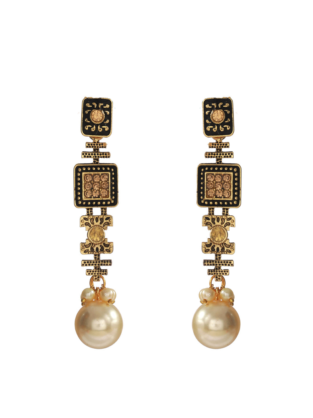 Floral Block Gold Plated Pearl Drop Earrings - NOZ2TOZ