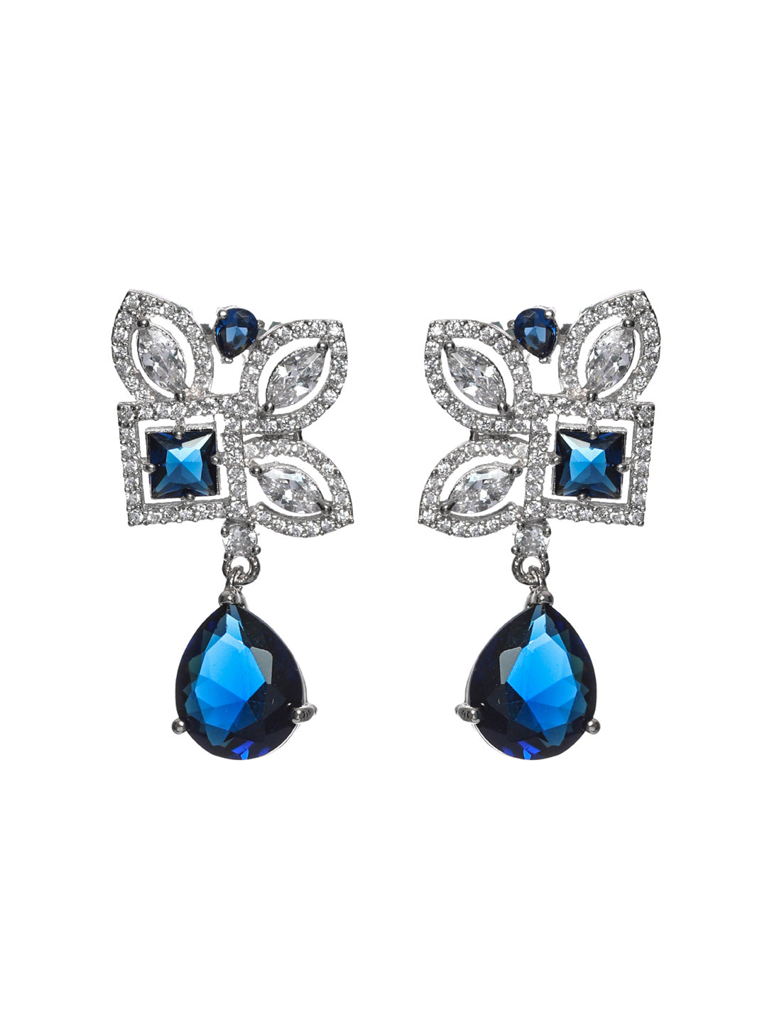 Sparkling Blue Stone AD Studded Half-Flower Earrings - NOZ2TOZ