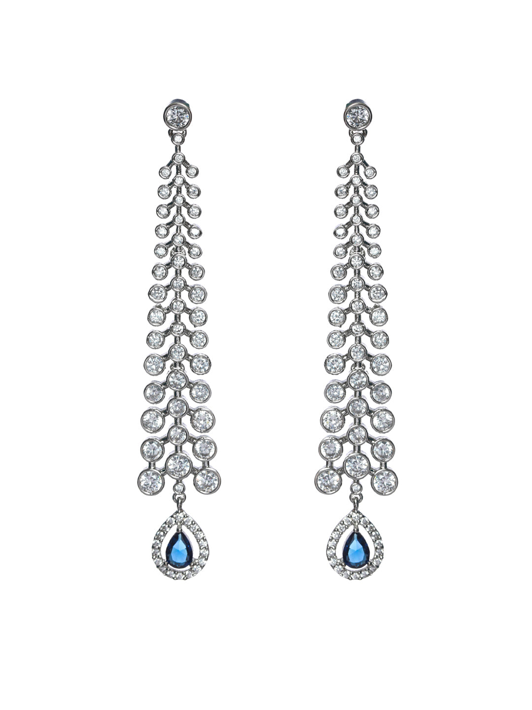 Floral Blue Stone AD Studded Silver Plated Earrings - NOZ2TOZ