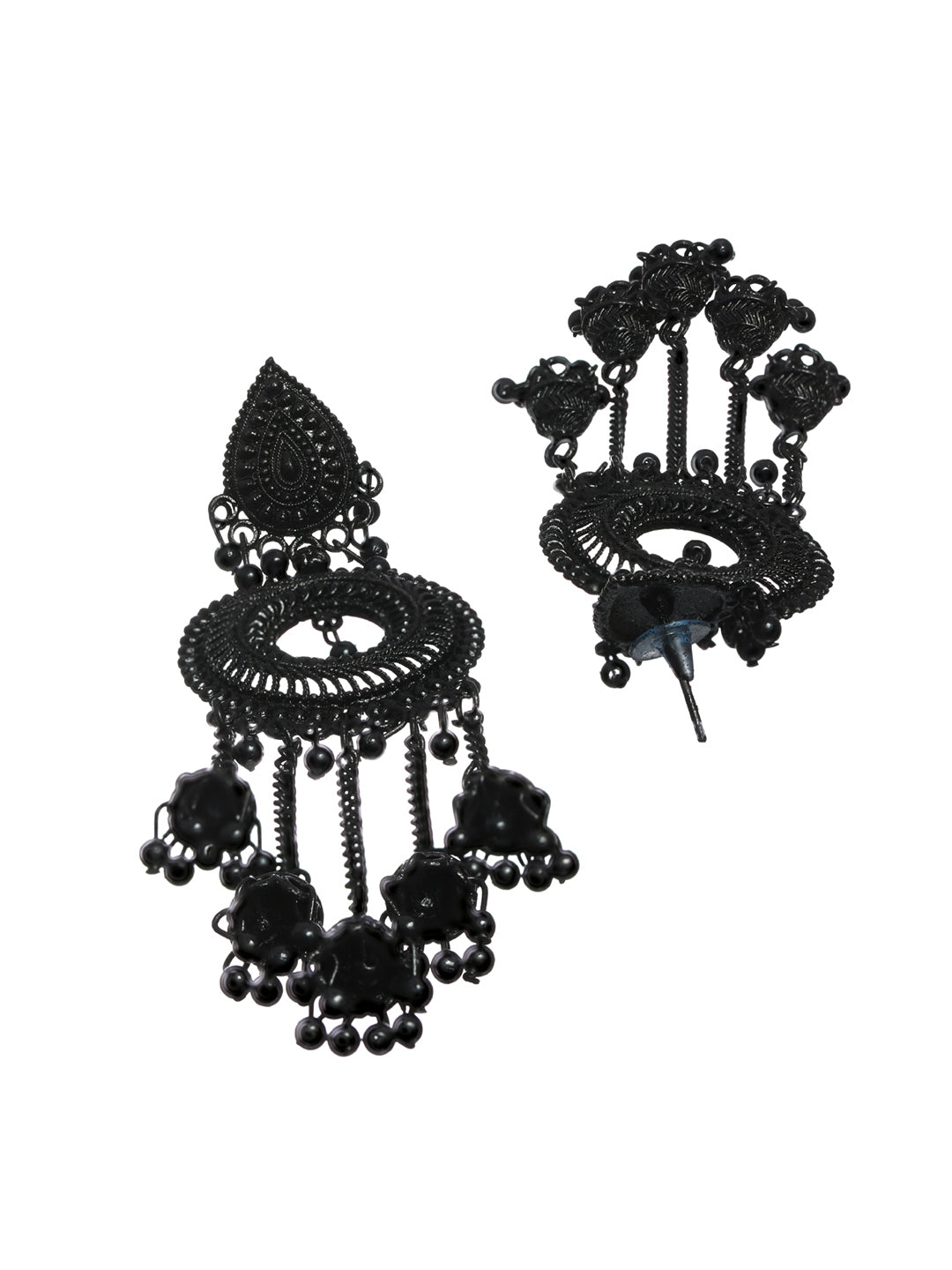 Black Circular Tassel Drop Earrings - NOZ2TOZ
