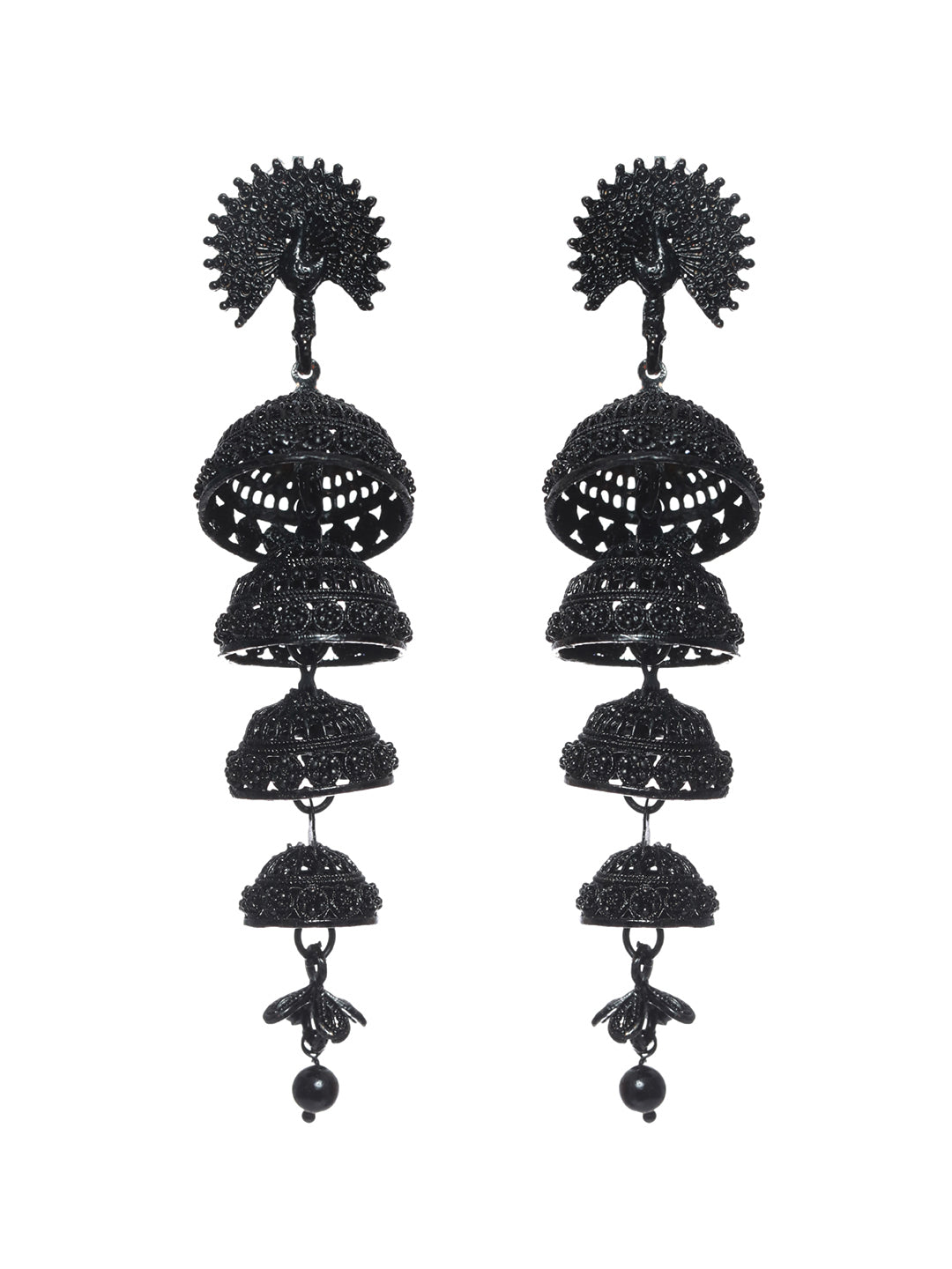 Black Peacock Multilayer Drop Jhumka Earrings - NOZ2TOZ