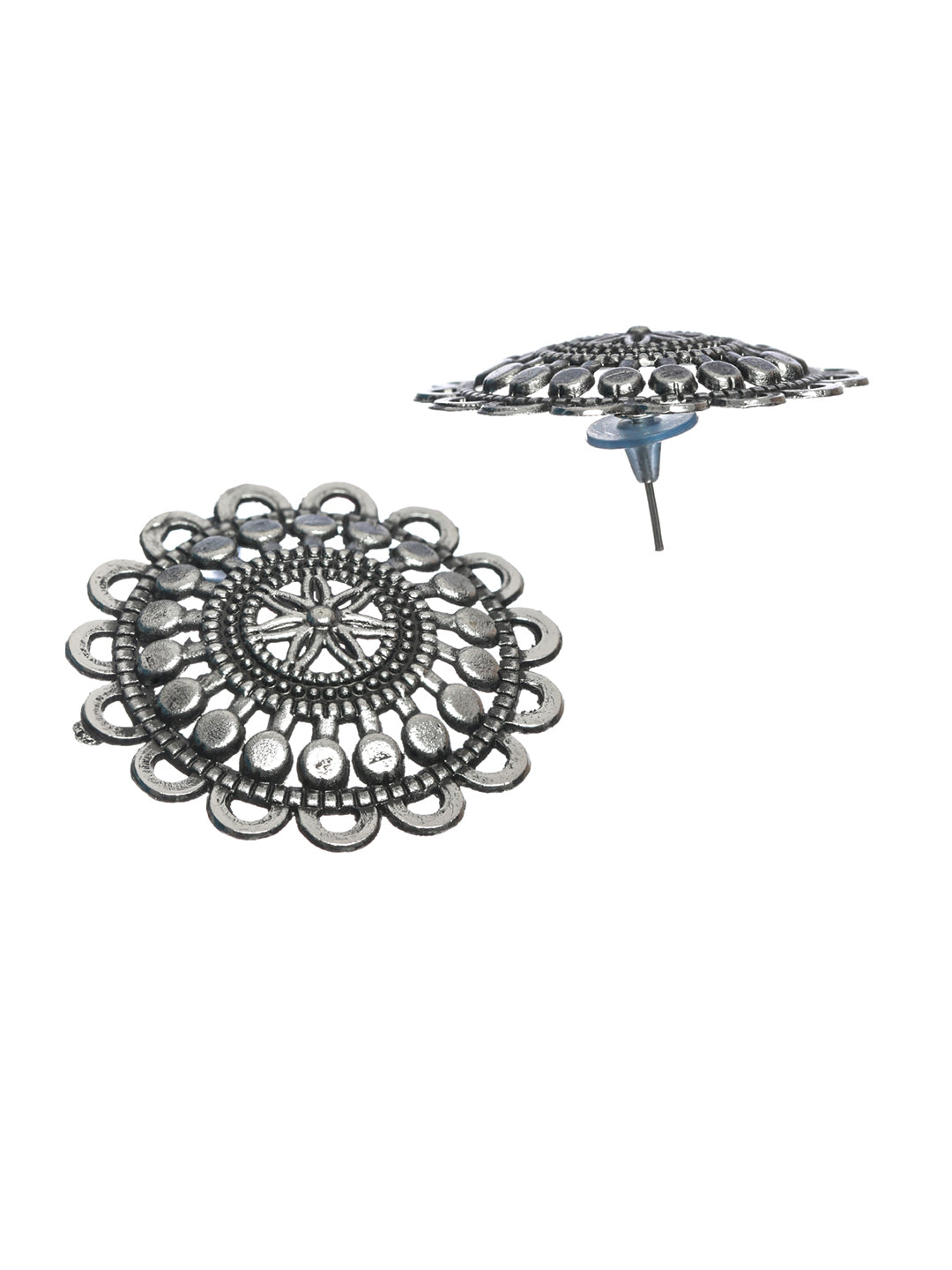 Stylish Floral Motif Oxidised Silver Earring Set - NOZ2TOZ