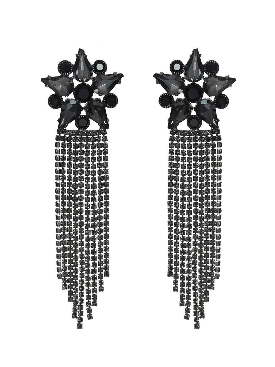 Black Floral Tassel Drop Earrings - NOZ2TOZ
