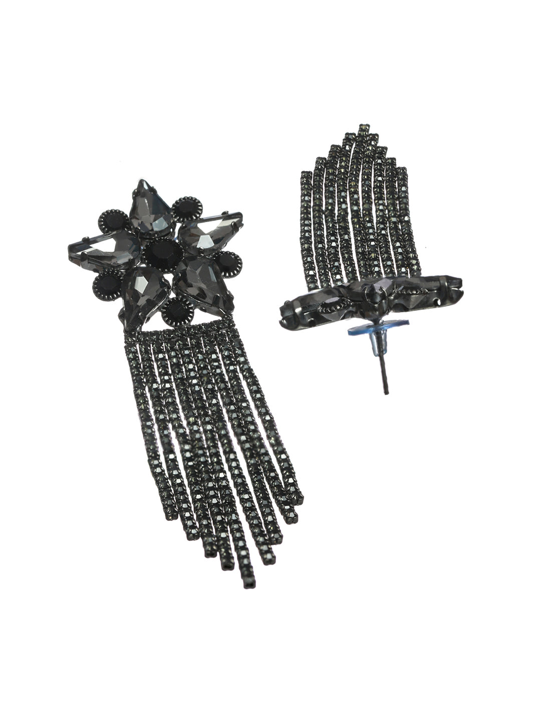 Black Floral Tassel Drop Earrings - NOZ2TOZ