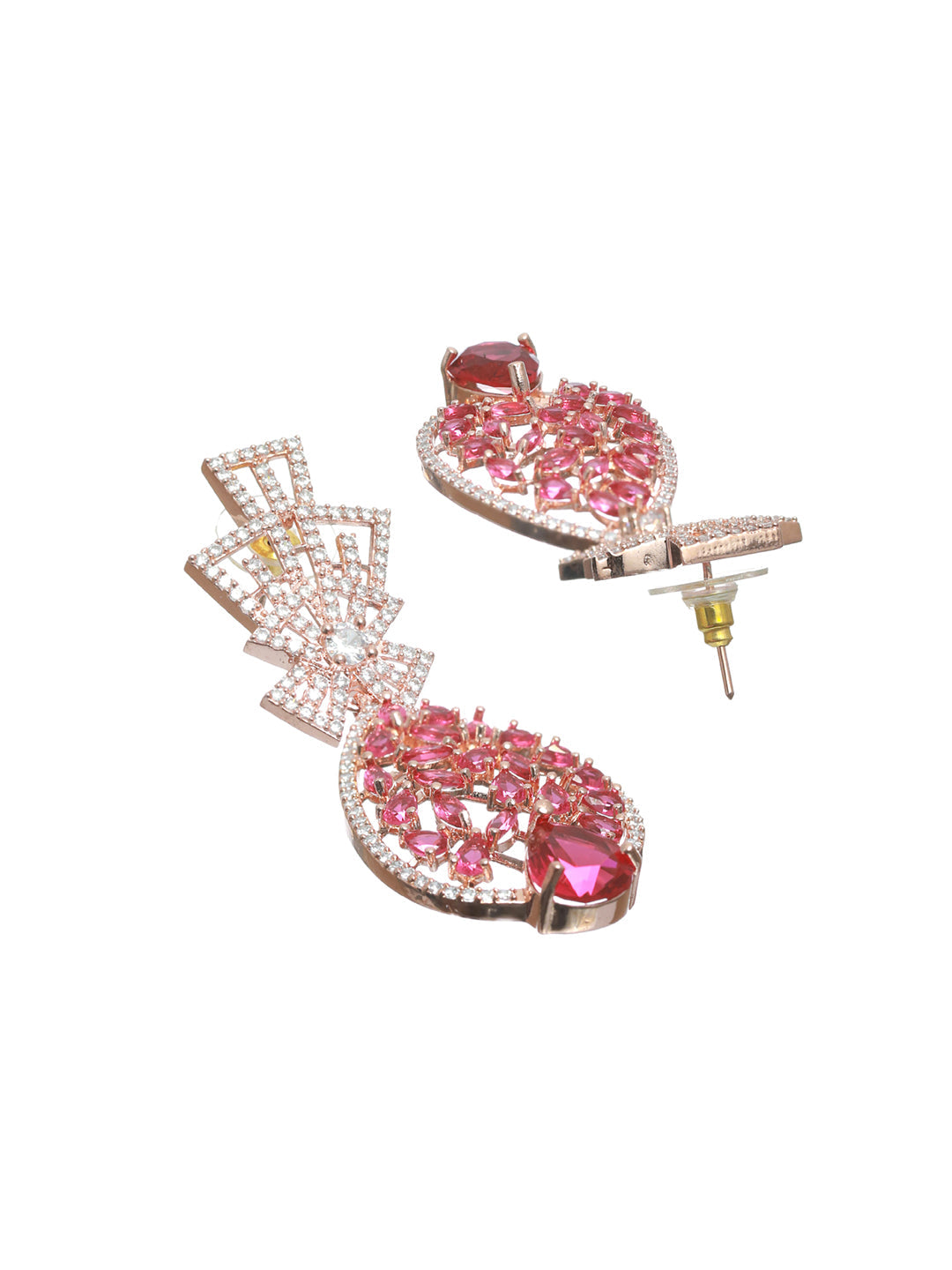Sparkling Pink American Diamond Floral Drop Earrings - NOZ2TOZ
