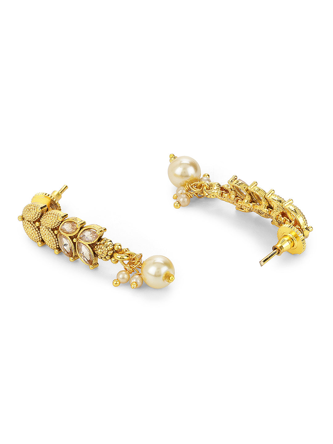 Pearls Stones Gold Plated Leaf Jewellery Set - NOZ2TOZ