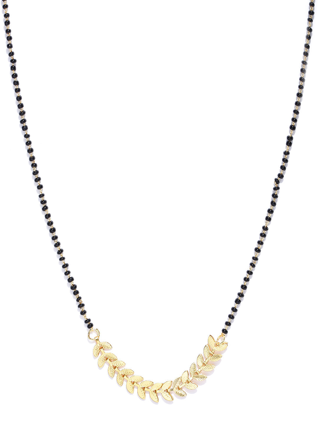 Gold-Plated Leaf Design Black Beads Chain Mangalsutra - NOZ2TOZ