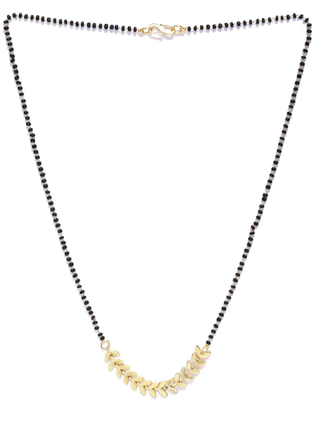 Gold-Plated Leaf Design Black Beads Chain Mangalsutra - NOZ2TOZ