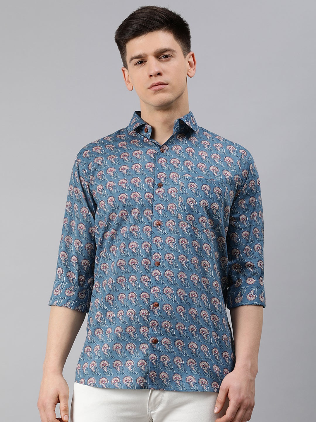 Blue Cotton Full Sleeves Shirts For Men-MMF0203 - NOZ2TOZ