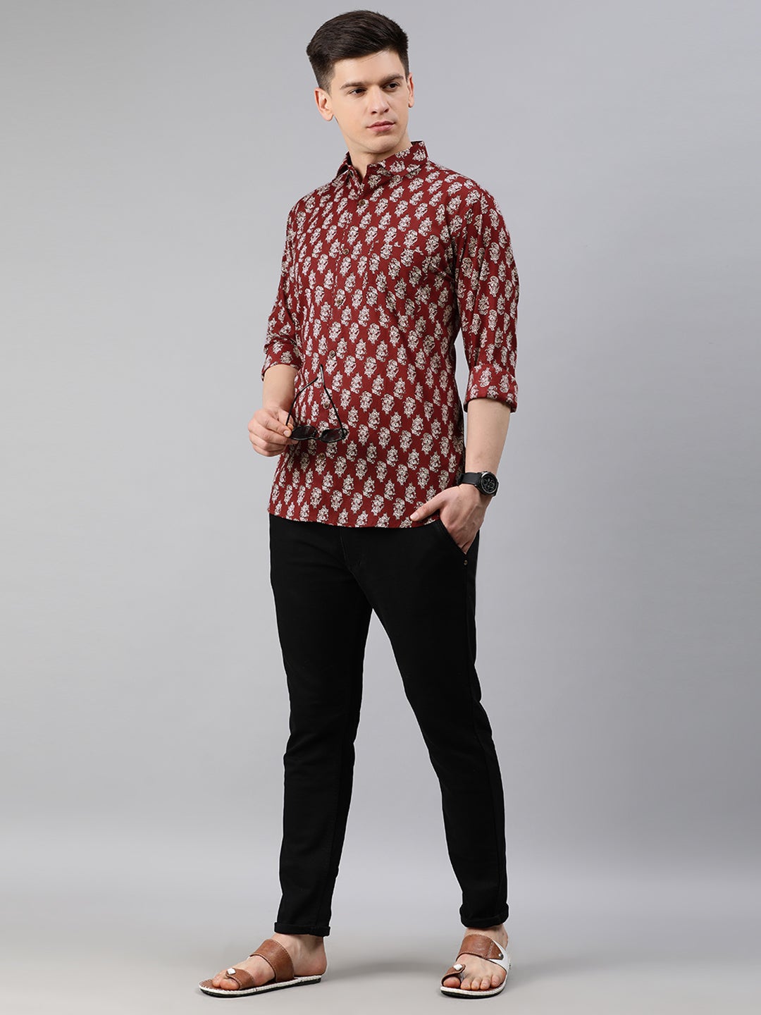 Maroon Cotton Full Sleeves Shirts For Men-MMF0204 - NOZ2TOZ