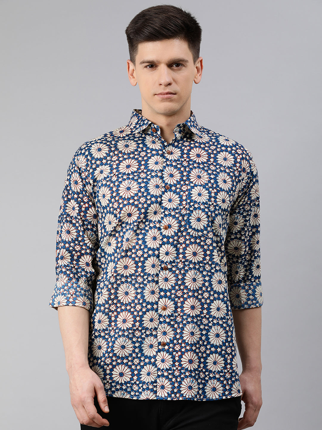 Blue Cotton Full Sleeves Shirts For Men-MMF024 - NOZ2TOZ
