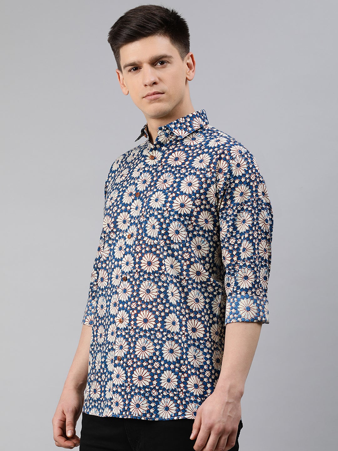 Blue Cotton Full Sleeves Shirts For Men-MMF024 - NOZ2TOZ