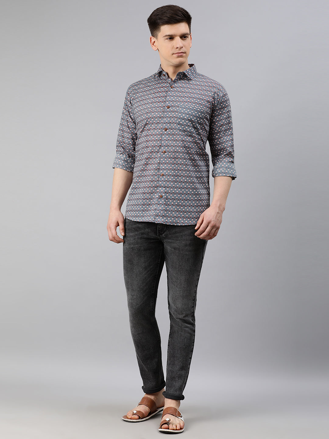 Gray Cotton Full Sleeves Shirts For Men-MMF025 - NOZ2TOZ