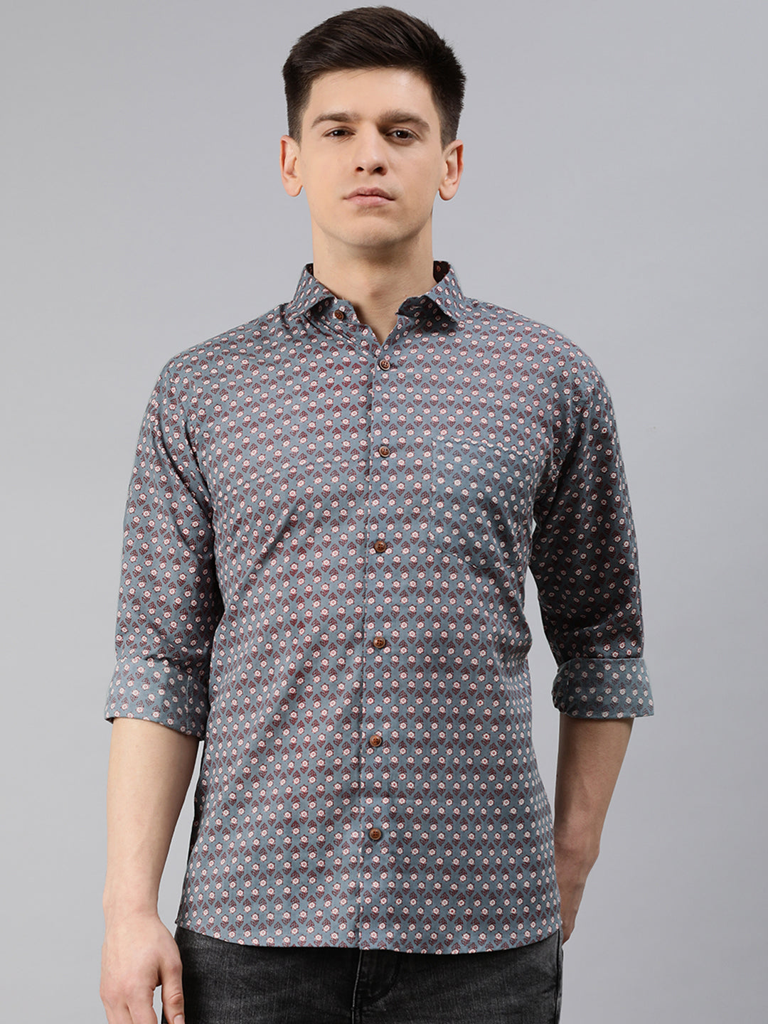 Gray Cotton Full Sleeves Shirts For Men-MMF025 - NOZ2TOZ
