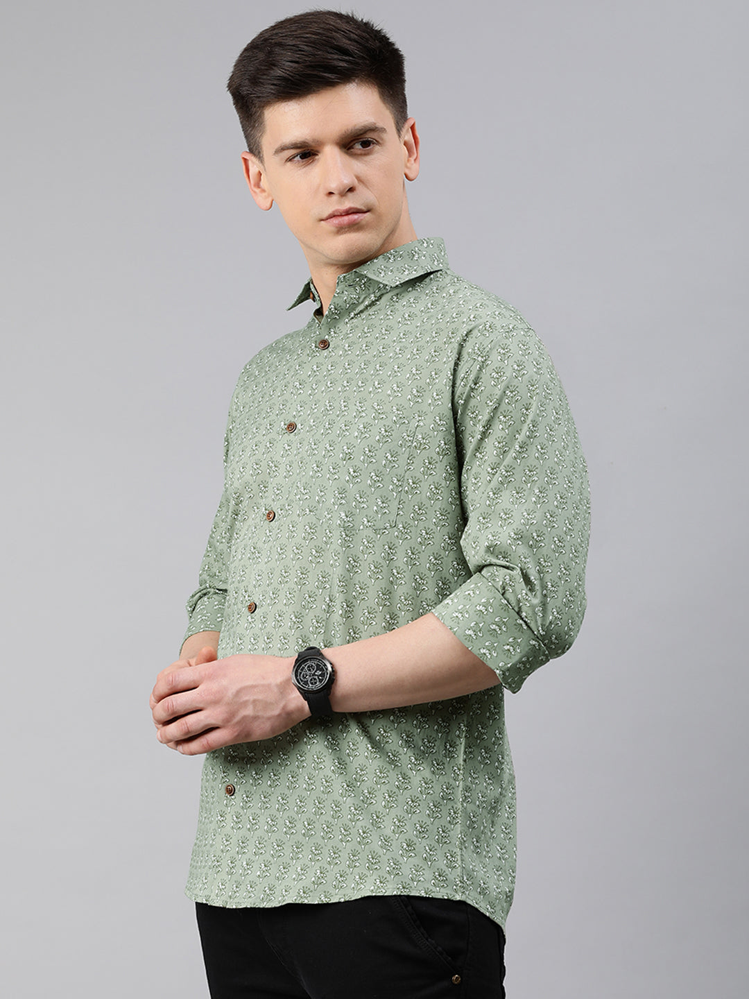 Green Cotton Full Sleeves Shirts For Men-MMF029 - NOZ2TOZ