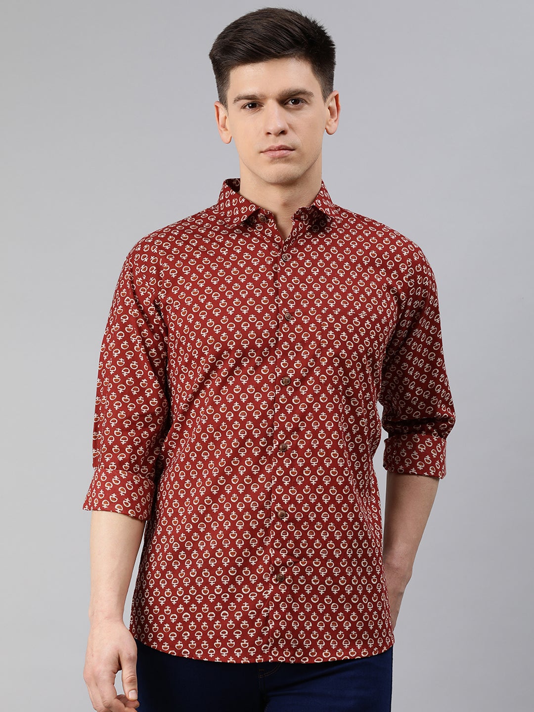 Maroon Cotton Full Sleeves Shirts For Men-MMF0223 - NOZ2TOZ