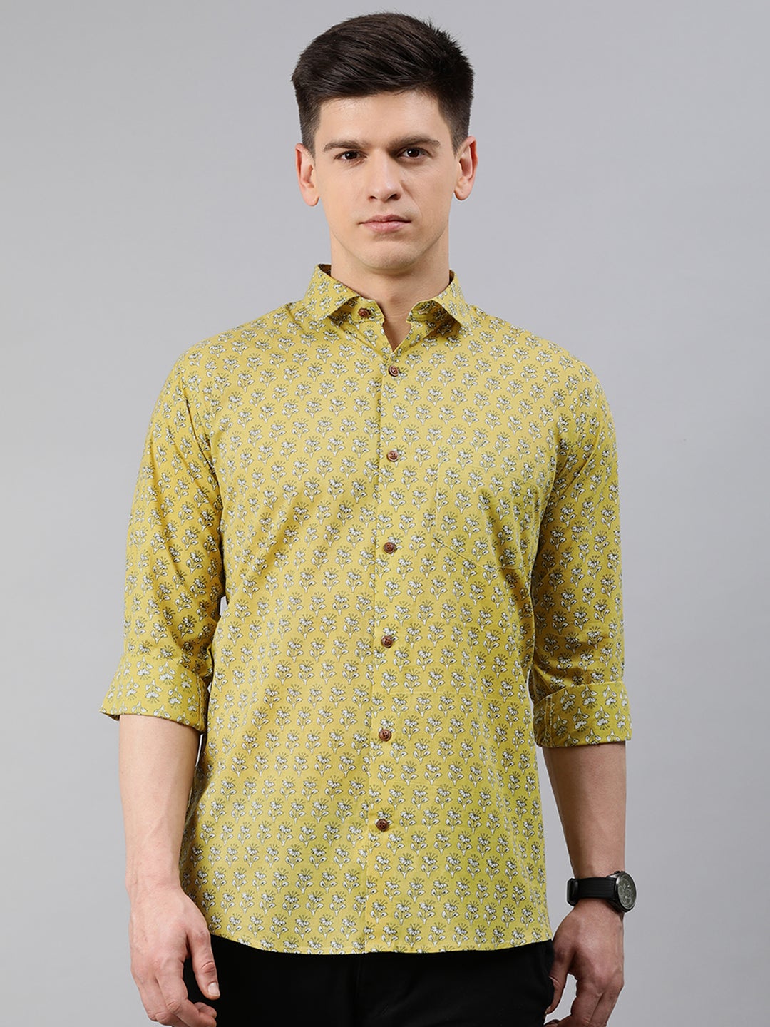 Yellow Cotton Full Sleeves Shirts For Men-MMF0225 - NOZ2TOZ