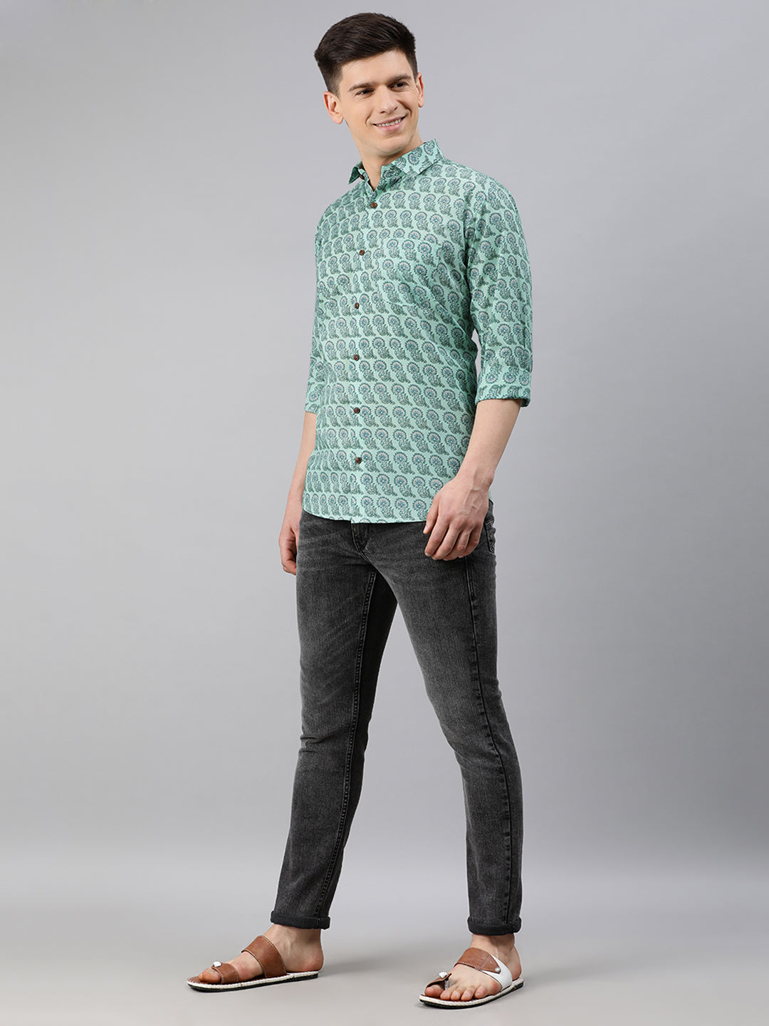 Sea Green Cotton Full Sleeves Shirts For Men-MMF0226 - NOZ2TOZ