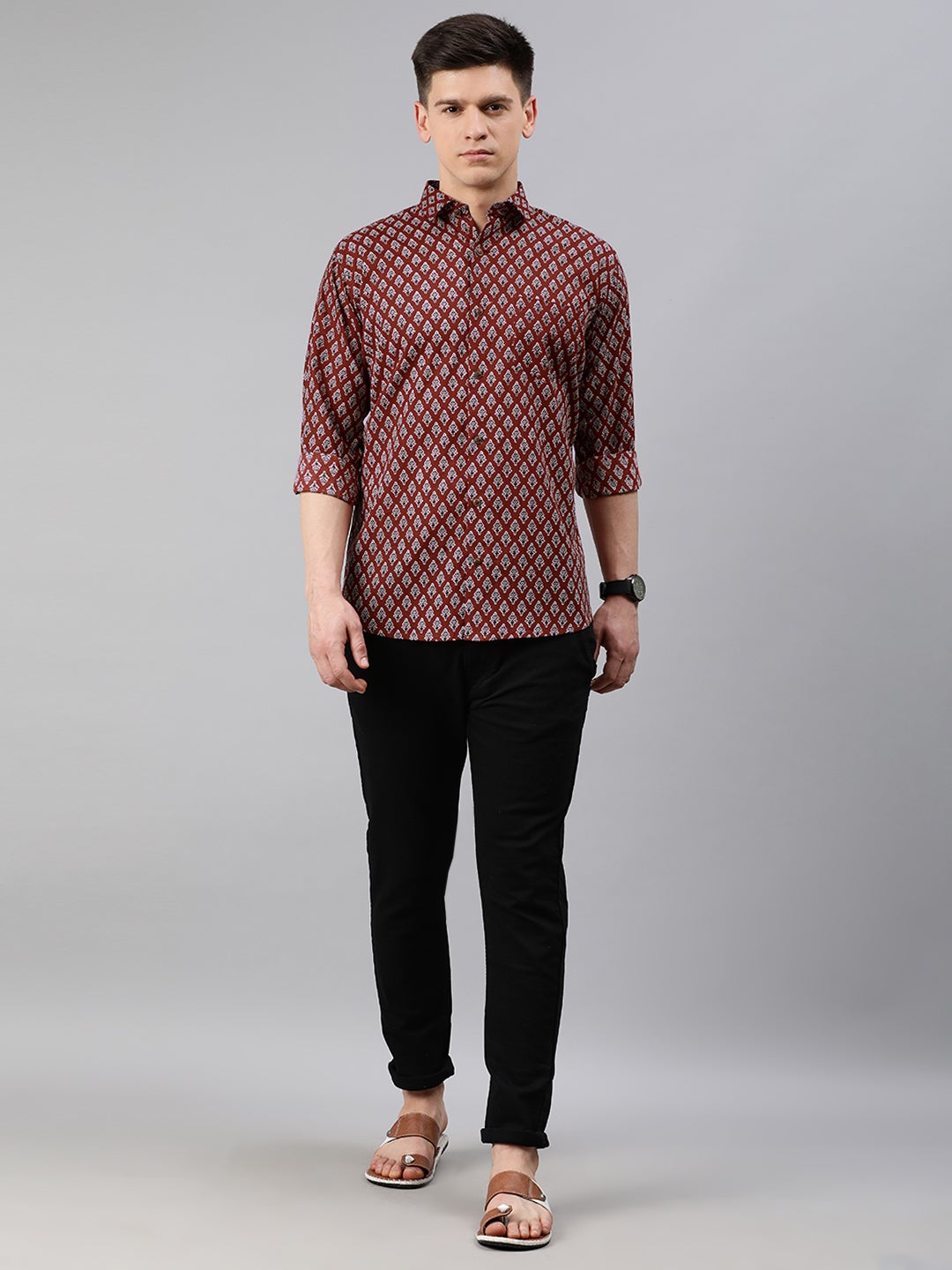 Maroon Cotton Full Sleeves Shirts For Men-MMF0228 - NOZ2TOZ