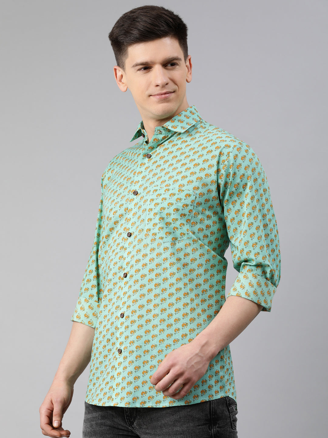 Sea Green Cotton Full Sleeves Shirts For Men-MMF0237 - NOZ2TOZ