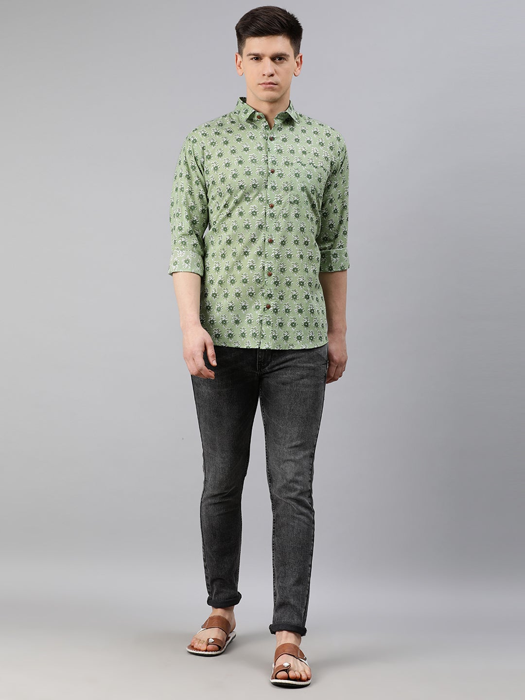 Green Cotton Full Sleeves Shirts For Men-MMF024 - NOZ2TOZ