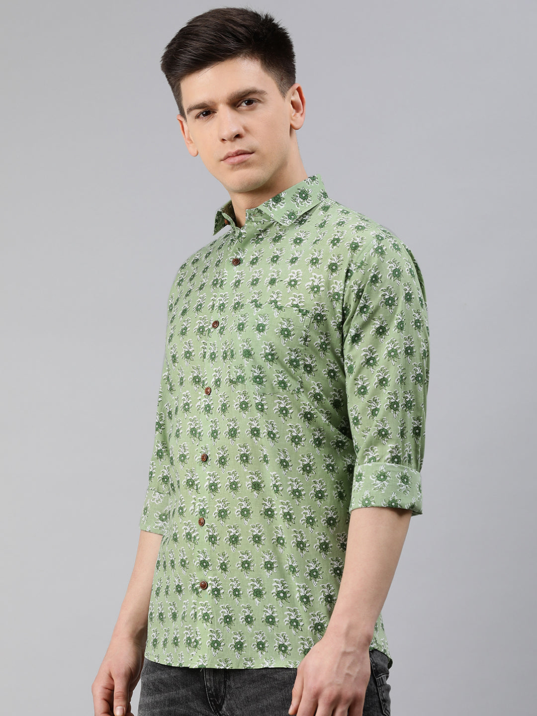 Green Cotton Full Sleeves Shirts For Men-MMF024 - NOZ2TOZ