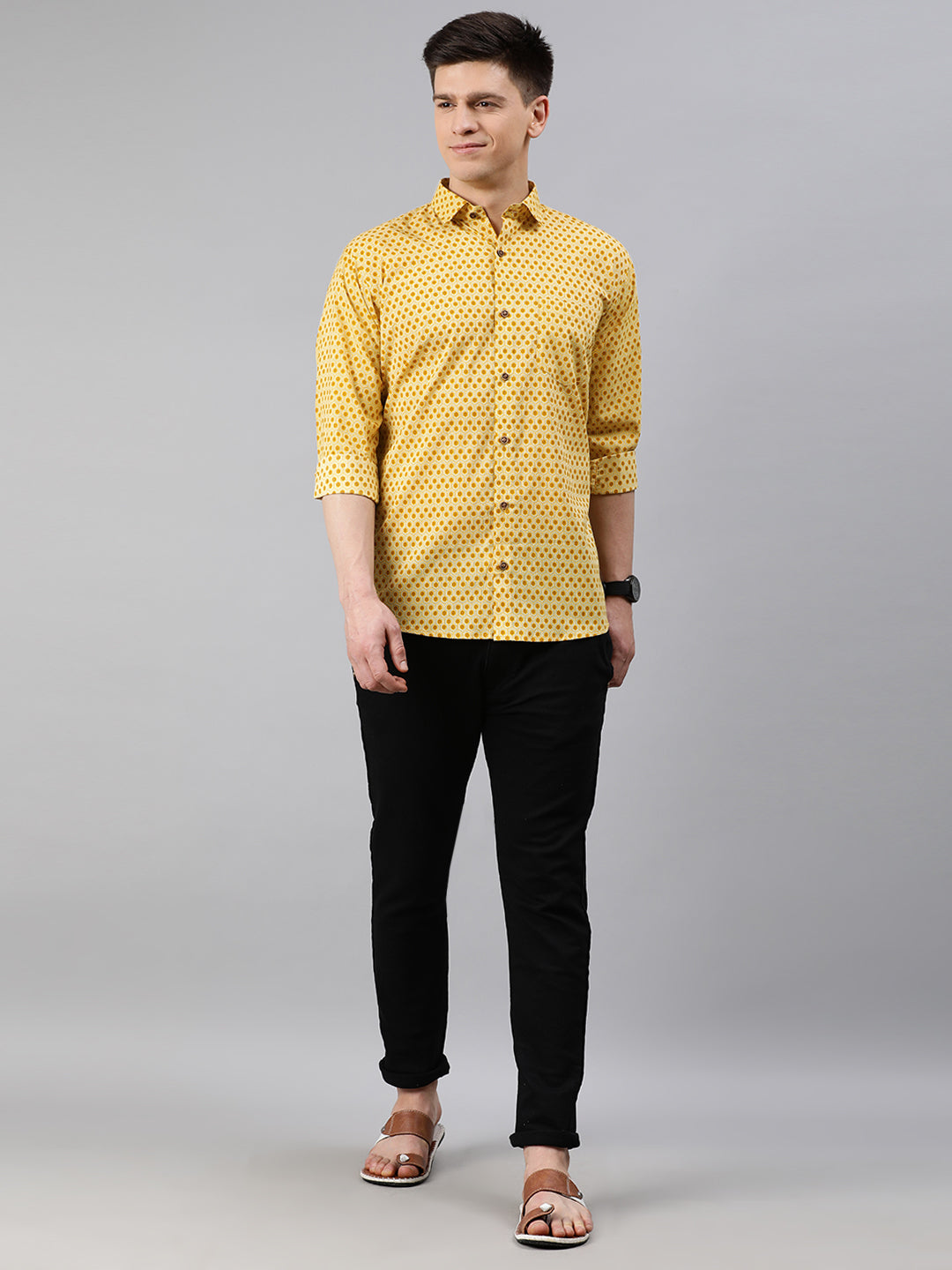 Yellow Cotton Full Sleeves Shirts For Men-MMF0242 - NOZ2TOZ