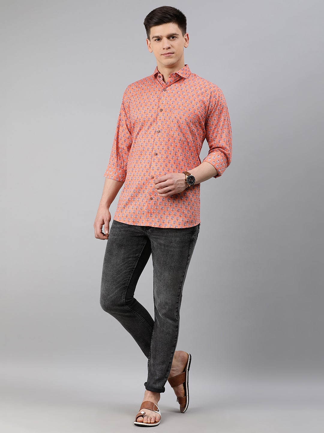 Peach Cotton Full Sleeves Shirts For Men-MMF0244 - NOZ2TOZ
